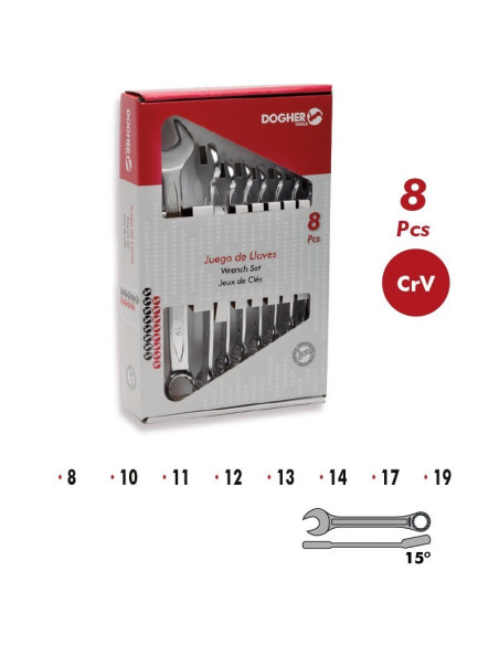 Caja 8 llaves fijas combinadas CrV DOGHER TOOLS