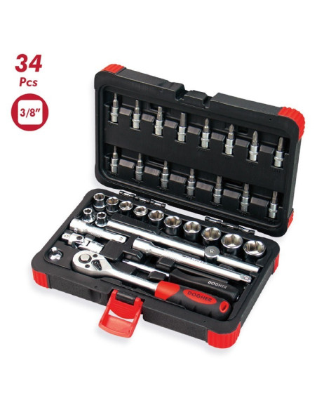 Maletín vasos Hexagonals 3/8" 34 Pzas CrV DOGHER TOOLS