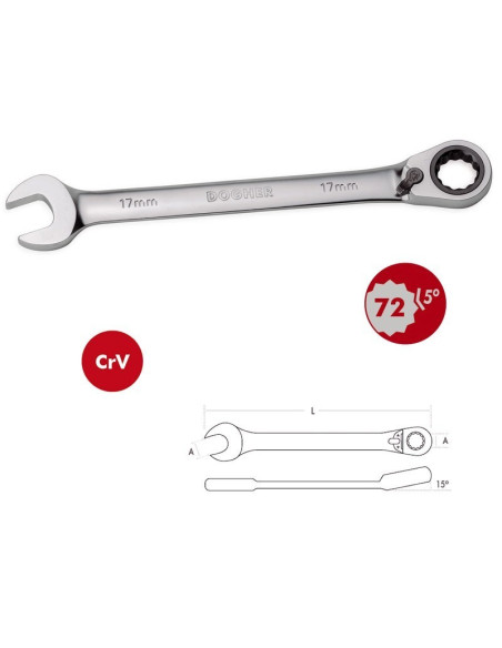 Base 7 llaves combinadas de carraca reversible acodada 15º CrV 1/3 DOGUER TOOLS