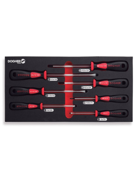 Base 7 destornilladores Boca Recta y PZ CrM Profesional 1/3 DOGHER TOOLS