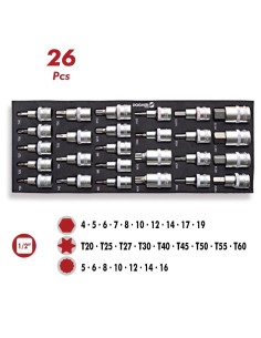 Base 26 vasos punta Hexagonal Torx y XZN 1/2" S2 DOGHER TOOLS