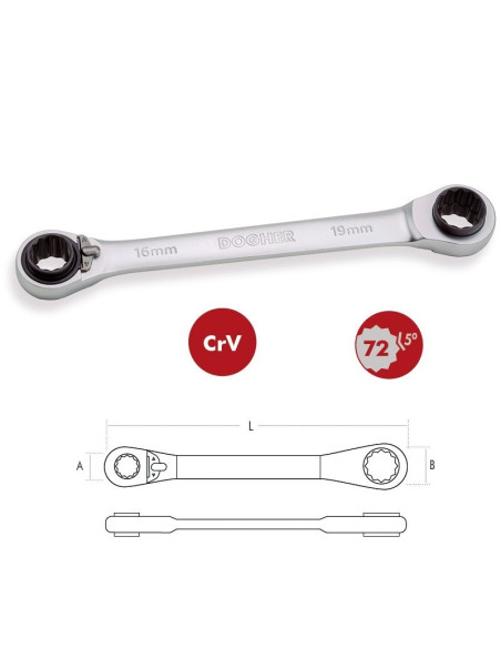 Base 6 llaves de carraca reversible acodadas 15º CrV 1/3 DOGUER MonTec