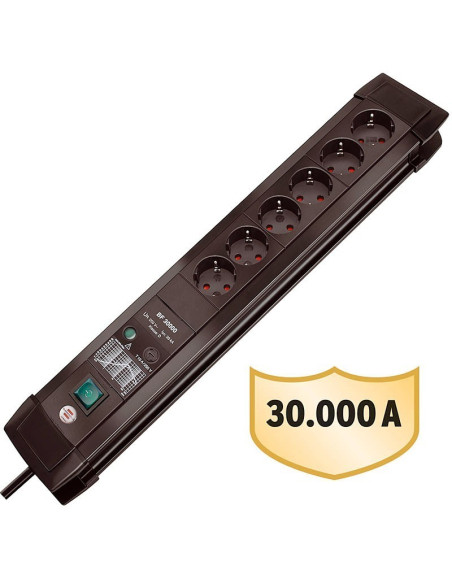 Enchufe múltiple negro 6 bases protección 30000 A