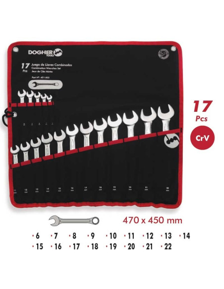 Bolsa 17 llaves fijas combinadas 6-22 mm CrV DOGHER TOOLS