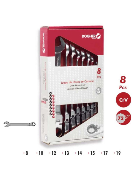 Caja 8 llaves combinadas con carraca flexible de estrella CrV DOGHER TOOLS