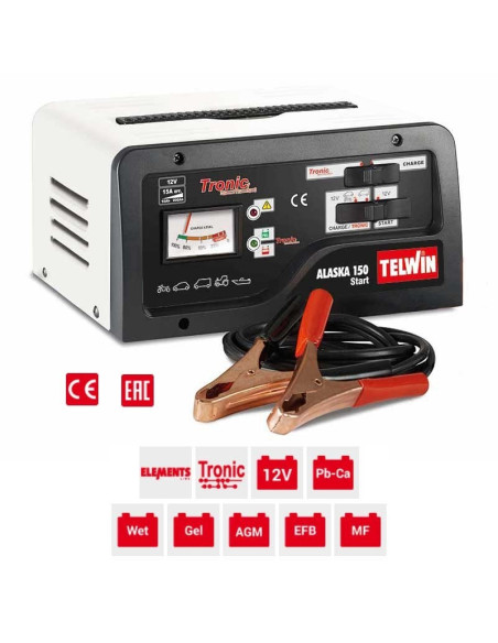 Cargador de batería electrónico 12 V con protector térmico ALASKA 150 START TELWIN