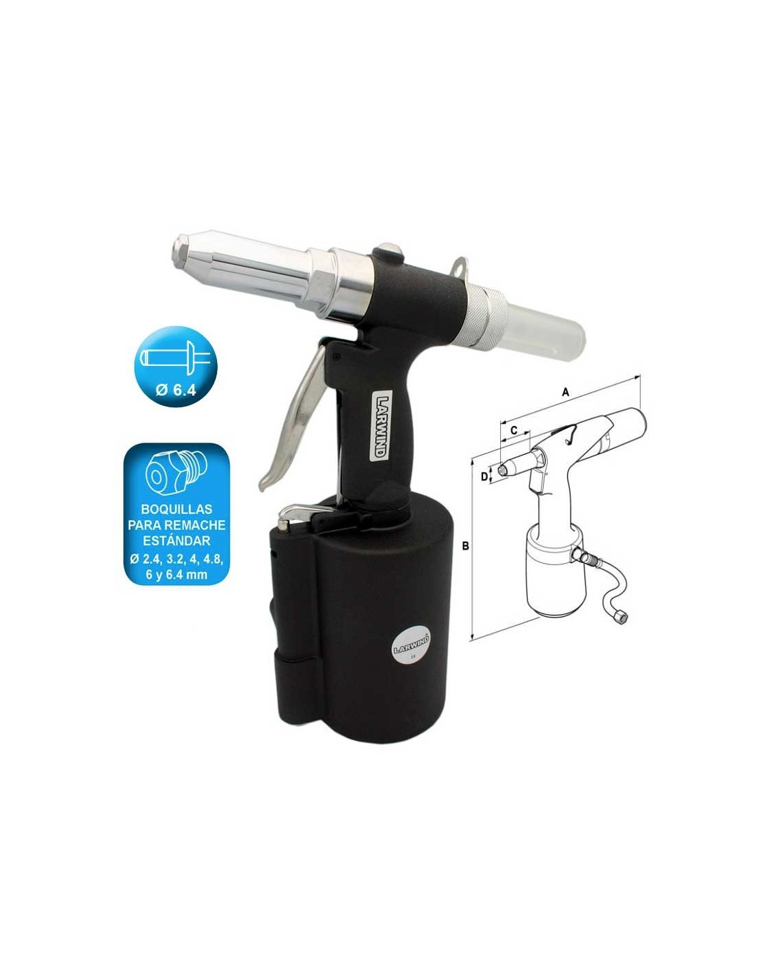 Remachadora Neumática Aire Comprimido Para Remaches 2,4 - 4,8mm.