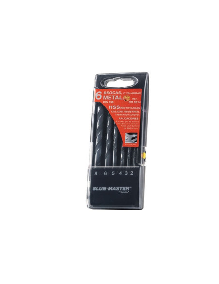 Juego de 6 brocas HSS BC2 2, 3, 4, 5, 6 y 8 mm BLUE MASTER